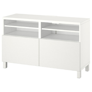 BESTÅ TV bench with doors, white/Laxviken/Stubbarp white, 120x42x74 cm