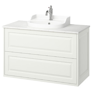 TÄNNFORSEN / RUTSJÖN Wash-stnd w drawers/wash-basin/tap, white/white marble effect, 102x49x76 cm