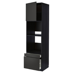 METOD / MAXIMERA Hi cab f ov/combi ov w dr/2 drwrs, black/Nickebo matt anthracite, 60x60x220 cm