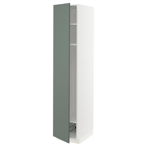 METOD High cabinet w shelves/wire basket, white/Bodarp grey-green, 40x60x200 cm