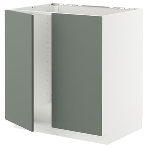 METOD Base cabinet for sink + 2 doors, white/Nickebo matt grey-green, 80x60 cm