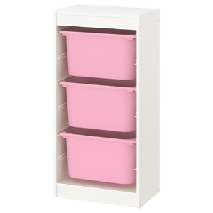 TROFAST Storage combination with boxes, white/pink, 46x30x94 cm