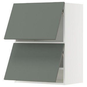 METOD Wall cabinet horizontal w 2 doors, white/Nickebo matt grey-green, 60x80 cm