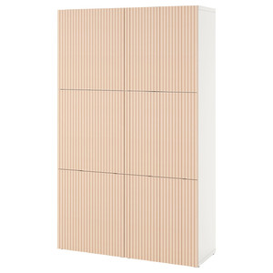BESTÅ Storage combination with doors, white/Björköviken birch veneer, 120x42x193 cm