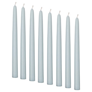 KLOKHET Unscented candle, pale grey-blue, 25 cm, 8 pack
