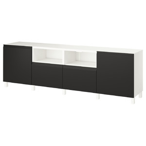 BESTÅ TV bench with doors and drawers, white/Hammarsmed/Stubbarp anthracite, 240x42x74 cm