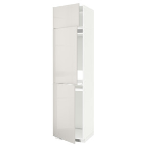 METOD High cab f fridge/freezer w 3 doors, white/Ringhult light grey, 60x60x240 cm