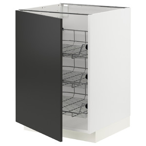 METOD Base cabinet with wire baskets, white/Nickebo matt anthracite, 60x60 cm