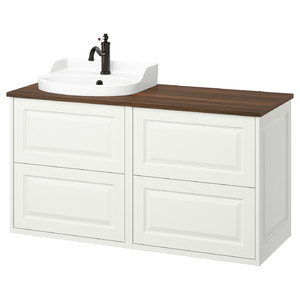 TÄNNFORSEN / RUTSJÖN Wash-stand/wash-basin/tap, white/brown walnut effect, 122x49x76 cm