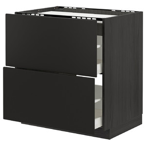 METOD / MAXIMERA Base cab f hob/2 fronts/2 drawers, black/Kungsbacka anthracite, 80x60 cm