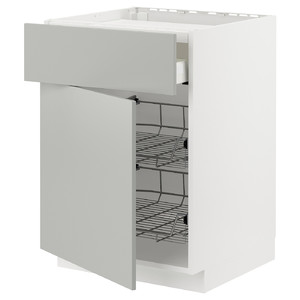 METOD / MAXIMERA Base cab f hob/drawer/2 wire bskts, white/Havstorp light grey, 60x60 cm