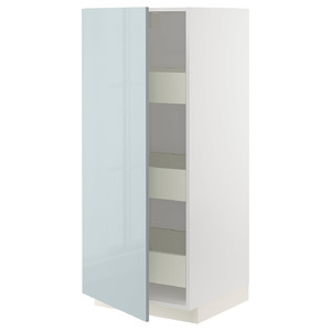 METOD / MAXIMERA High cabinet with drawers, white/Kallarp light grey-blue, 60x60x140 cm