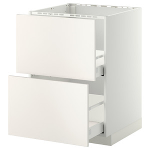 METOD / MAXIMERA Base cab f sink+2 fronts/2 drawers, white, Häggeby white, 60x60 cm