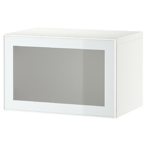 BESTÅ Wall-mounted cabinet combination, white Glassvik/white/light green frosted glass, 60x42x38 cm