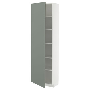 METOD High cabinet with shelves, white/Nickebo matt grey-green, 60x37x200 cm