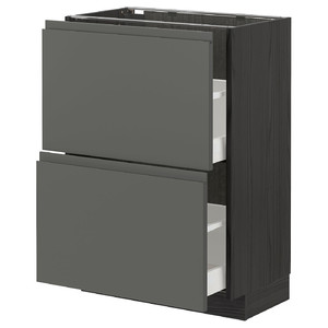 METOD / MAXIMERA Base cabinet with 2 drawers, black/Voxtorp dark grey, 60x37 cm