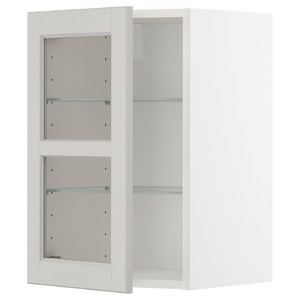 METOD Wall cabinet w shelves/glass door, white/Lerhyttan light grey, 40x60 cm