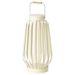 SOMMARLÅNKE LED floor lamp, battery-operated outdoor/beige stripe, 42 cm