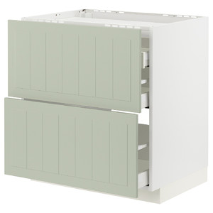 METOD / MAXIMERA Base cab f hob/2 fronts/3 drawers, white/Stensund light green, 80x60 cm