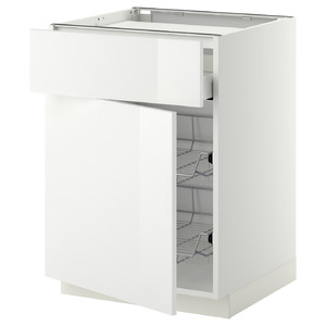 METOD / MAXIMERA Base cab f hob/drawer/2 wire bskts, white/Ringhult white, 60x60 cm