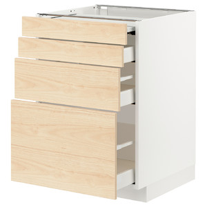 METOD / MAXIMERA Bc w pull-out work surface/3drw, white/Askersund light ash effect, 60x60 cm