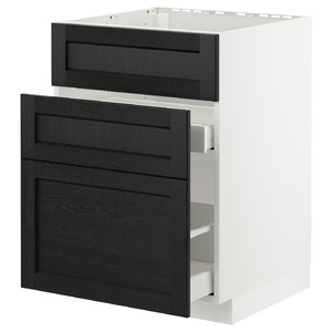 METOD/MAXIMERA Base cab f sink+3 fronts/2 drawers, white/Lerhyttan black stained, 60x61.9x88 cm