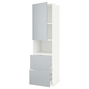 METOD / MAXIMERA Hi cab f micro w door/2 drawers, white/Veddinge grey, 60x60x220 cm