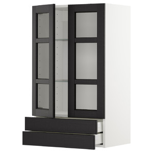 METOD / MAXIMERA Wall cab w 2 glass doors/2 drawers, white/Lerhyttan black stained, 60x100 cm