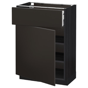 METOD / MAXIMERA Base cabinet with drawer/door, black/Kungsbacka anthracite, 60x37 cm