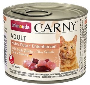 Animonda Carny Adult Cat Food Chicken, Turkey & Duck Hearts 200g