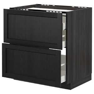 METOD/MAXIMERA Base cab f hob/2 fronts/3 drawers, black/Lerhyttan black stained, 80x61.8x88 cm