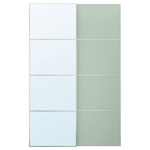 MEHAMN/AULI Pair of sliding doors, aluminium double sided/light green mirror glass, 150x236 cm