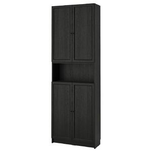 BILLY / OXBERG Bookcase w doors/ext unit, black oak effect, 80x30x237 cm