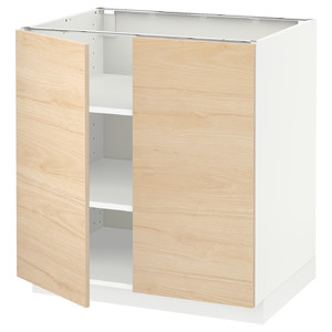 METOD Base cabinet with shelves/2 doors, white/Askersund light ash effect, 80x60 cm