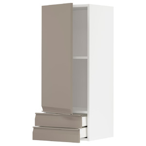 METOD / MAXIMERA Wall cabinet with door/2 drawers, white/Upplöv matt dark beige, 40x100 cm