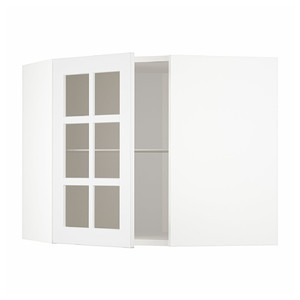 METOD Corner wall cab w shelves/glass dr, white/Stensund white, 68x60 cm