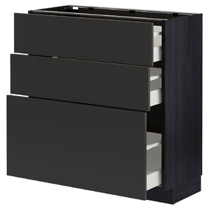 METOD / MAXIMERA Base cabinet with 3 drawers, black/Nickebo matt anthracite, 80x37 cm