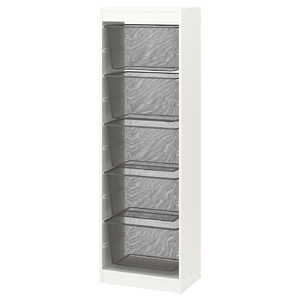 TROFAST Storage combination with boxes, white/dark grey, 46x30x145 cm