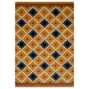 SKOTERLED Rug, low pile, dark yellow/dark grey, 133x195 cm