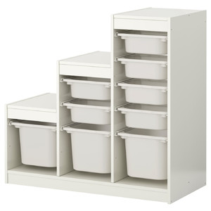 TROFAST Storage combination with boxes, white, white, 99x44x94 cm