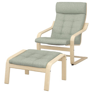 POÄNG Armchair and footstool, birch veneer/Gunnared light green