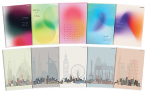 Notebook A5 96 Pages Squared w/Margin City/Gradient 5pcs, assorted