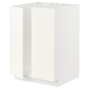 METOD Base cabinet for sink + 2 doors, white/Vallstena white, 60x60 cm