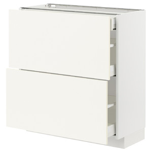 METOD / MAXIMERA Base cab with 2 fronts/3 drawers, white/Vallstena white, 80x37 cm