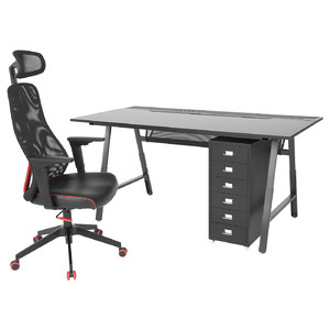 UTESPELARE / MATCHSPEL Gaming desk, chair and drawer unit, black