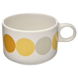 BRÖGGAN Mug, dot pattern white/yellow, 28 cl