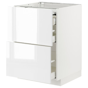 METOD / MAXIMERA Bc w pull-out work surface/3drw, white/Ringhult white, 60x60 cm