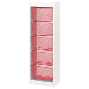 TROFAST Storage combination with boxes, white/light red, 46x30x145 cm