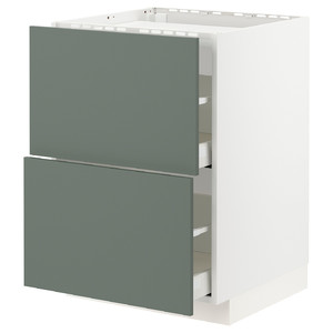 METOD / MAXIMERA Base cab f hob/2 fronts/2 drawers, white/Bodarp grey-green, 60x60 cm