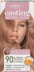 L'Oreal Casting Natural Gloss Permanent Hair Dye 823 Latte Light Blonde 90% Natural